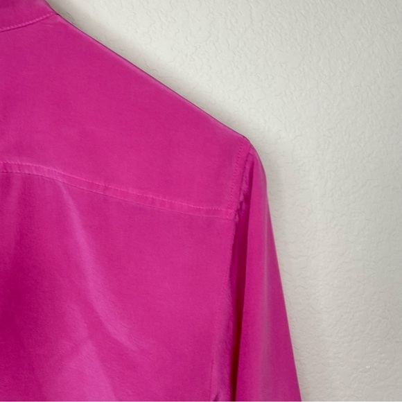 J. Crew 100% Silk Ruffle Fuchsia Button Up Elegant Blouse Women’s Size 12 - Picture 9 of 16
